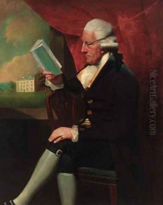 Portrait of Edward Cotsford, seated three-quarter-length, in a dark brown jacket and breeches, holding a book by a window