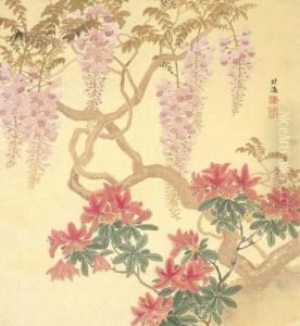 Azalea And Wisteria by Hokkai Takashima