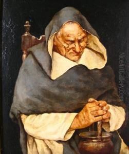 Seated Monk With Metal Vessel