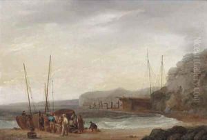 Beach scene with boats and figures
