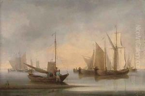 Dutch fishing barges drying their sails at the end of the day