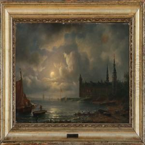 Coastal Scene In Moonlight At Elsinore Castle