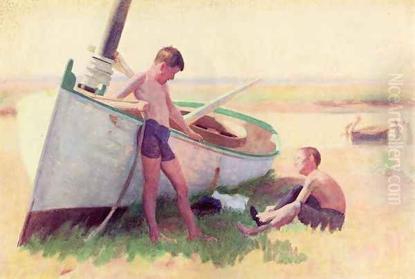 Two Boys by a Boat - Near Cape May - view 1
