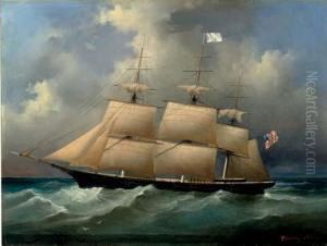 Portrait Of An American Bark At Sea by Philippe Tanneur