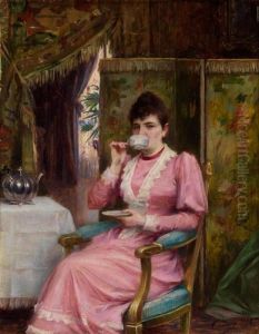 Dame Beim Teetrinken by Henri Adriene Tanoux