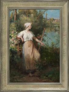 Junge Magd Bei Der Rast by Henri Adriene Tanoux