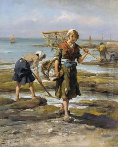 Kustenpartie Mit Junger Muschelsammlerin by Henri Adriene Tanoux