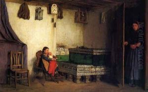 An Interior with Mother and Children by Albert Anker