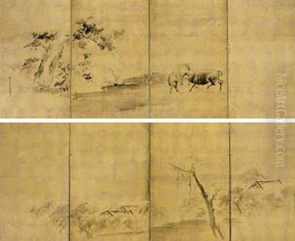 Rural Landscape With Oxen Grazing - view 1