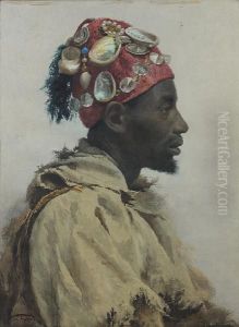 An Arab Man Wearing A Hat Decorated Withshells by Jose Tapiro Y Baro