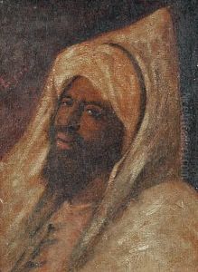Head Study Of An Arab Wearing A Hoodeddjellaba by Jose Tapiro Y Baro
