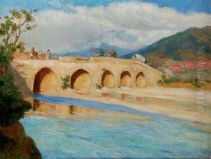 Caravane Traversant Un Gue Sur Fond D'atlas Toile by Edmond Tapissier