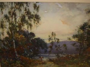 Autumnal Scene With Faggot Gatherer Near A Gate by J.A. Henderson Tarbet