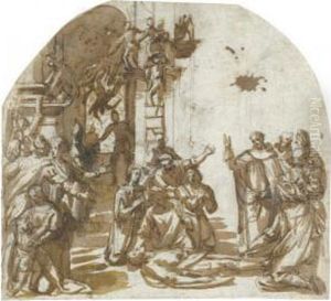 A Saint Reviving An Artist Fallen From A Scaffolding While Paintinga Fresco by Filipo Tarchiani