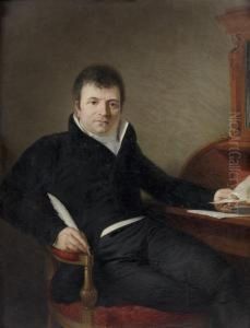 Portrait D'homme Assis Devant Son Bureau-cylindre by Jean Charles Tardieu