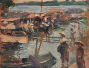 Market By The River by Victor Francois Tardieu