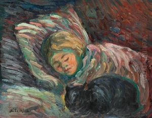 Girl With Cat by Nikolai Aleksandrovich Tarkhov