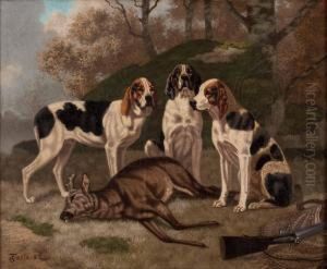Drei Jagdhunde Mit Ihrer Beute by Georges Emmanuel Oscar Tartarat