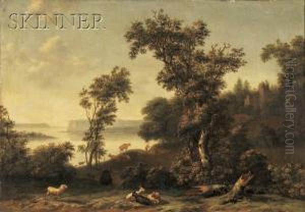 A Coastal Landscape With A Drover Attending His Animals Before Aruined Church - view 1
