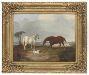 Two Hunters And A Terrier In A Landscape Two Hunters And A Terrier In A Landscape