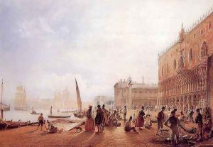 Figures On The Riva Degli Schiavone by Rudolf Ritter von Alt