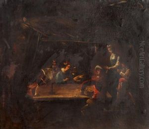 Figures In A Tavern Interior by Jean Tassel