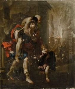 Enee Et Anchise Fuyant Troie by Jean Tassel