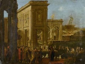Palace Scene With Probably The Arrival Of The Queen Of Sheba by Agostino Tassi