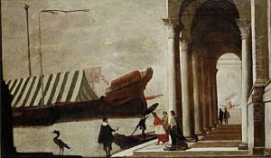 Elegant Figures Before A Mediterranean Harbour by Agostino Tassi