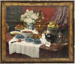 A Samovar With Fruit And Flowers by Pierre Maurice Tastemain