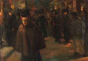 A busy street scene at night by Floris Arntzenius
