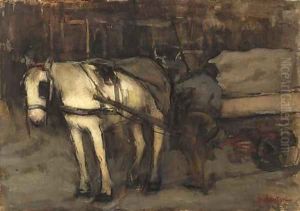 De zandkar man standing by a horse-drawn cart