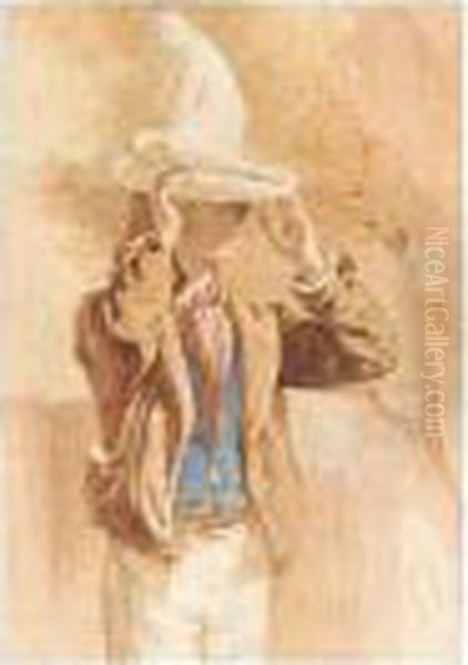 A Man Carrying A Plastercast, Signed And Dated 1842, Watercolour, 42 X 30 Cm.; 16 1/2 X 11 3/4 In - view 1