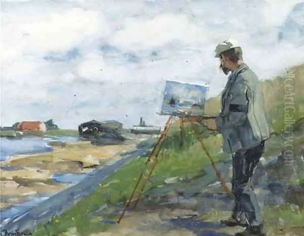 The painter Carl August Breitenstein (1864-1921) at work - view 1
