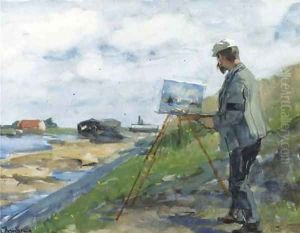The painter Carl August Breitenstein (1864-1921) at work by Floris Arntzenius