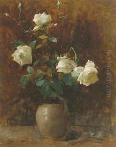 White roses in a vase by Floris Arntzenius