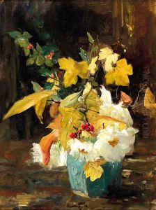 Autumn flowers in a ginger jar