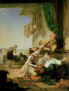 Lord Byron reposing in the house of a fisherman having swum the Hellespont, 1831 by Sir William Allan