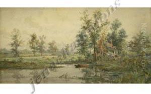 Panoramiclandscape With Farm by Adrien Aime Taunay