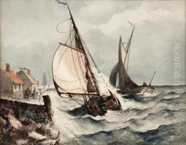 Smallsailing Vessels In Stormy Harbor - view 1
