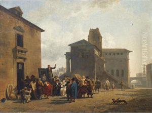 Vente Aux Encheres De Tableaux Sur La Place D'un Village