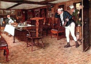 Mr Pickwick finds Mr Tupman having lunch at the Leather Bottle, Cobham (illustration to 'Pickwick Papers') by Cecil Charles Aldin