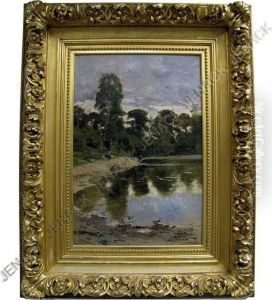 Lakeside Landscape With Figures by Louis Tauzin