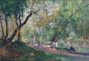 Femme Et Enfant Dans La Foret by Louis Tauzin