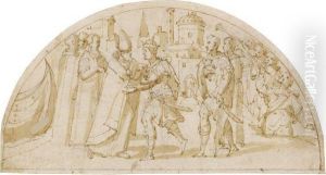 Design For A Lunette: A Bishop Greeting A King And Hisfollowers by Lazzaro Tavarone
