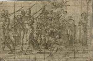 A Triumphal Procession, With Soldiers Followed By Bound Captives Ona Cart Pulled By Oxen, Perhaps A Triumph Of Faith