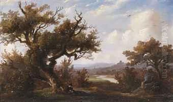 A Figure Resting In The Shade Of A Large Oak Tree - view 1