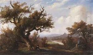 A Figure Resting In The Shade Of A Large Oak Tree