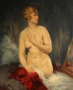 Nude With A Red Drape by Jules Tavernier