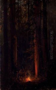 Campfire In The Redwoods by Jules Tavernier